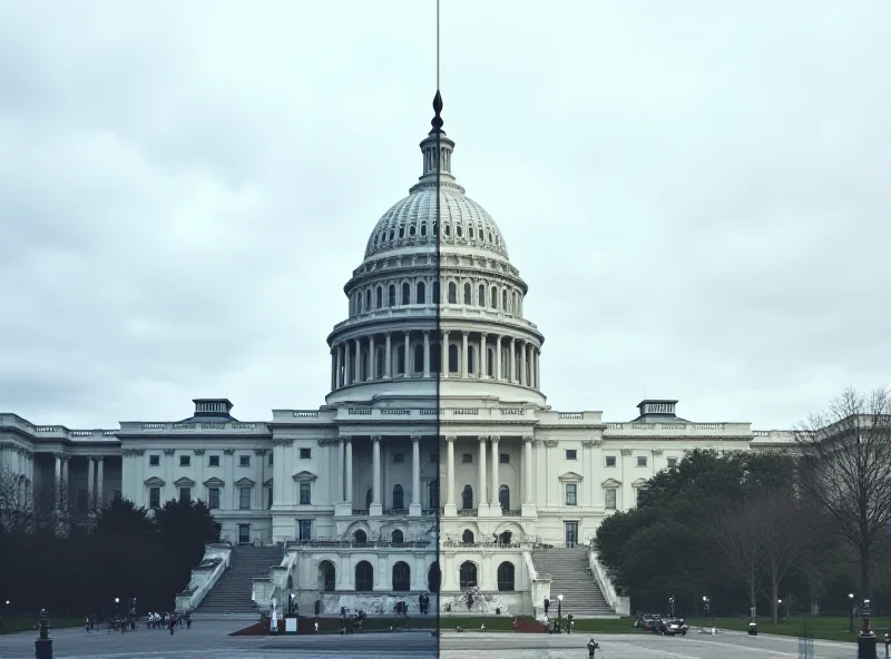 A split image showing the US Capitol Building and the Presidential Palace in Ukraine.