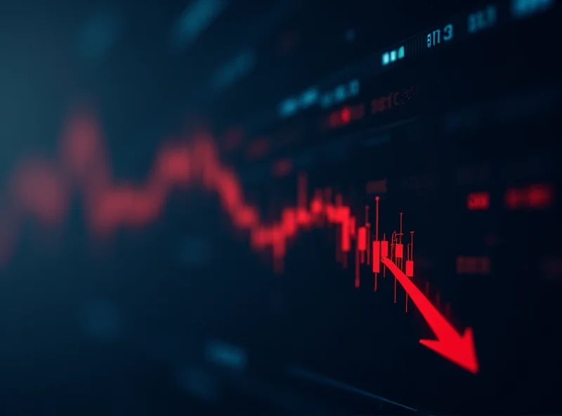 Graph showing the Dow Jones Industrial Average trending downward, indicating market volatility.