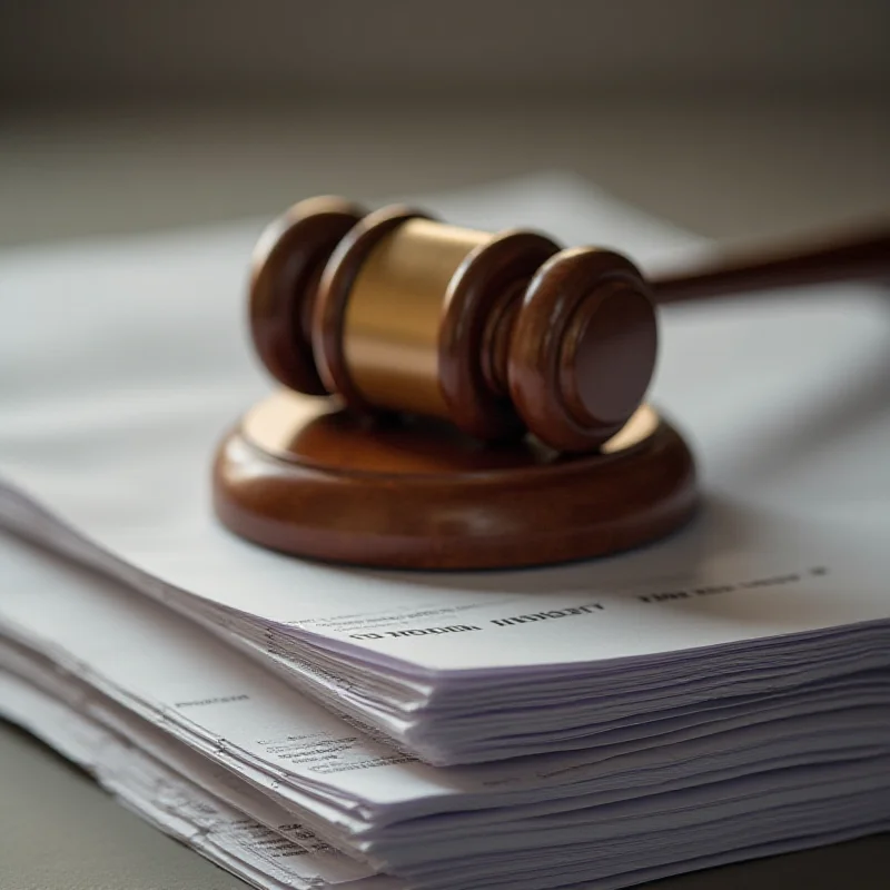 A gavel resting on top of a stack of legal documents, symbolizing legal decisions and policies.