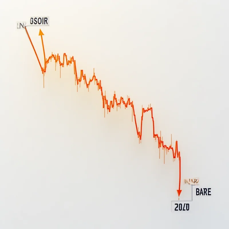 A downward trending line graph representing Bitcoin's declining value.