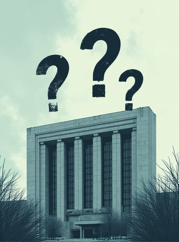 Illustration of the United Nations headquarters with question marks hovering above, symbolizing uncertainty about funding and reform.