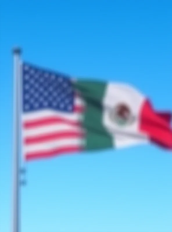 A split image showing the American and Mexican flags waving in the wind side by side, symbolizing trade relations.