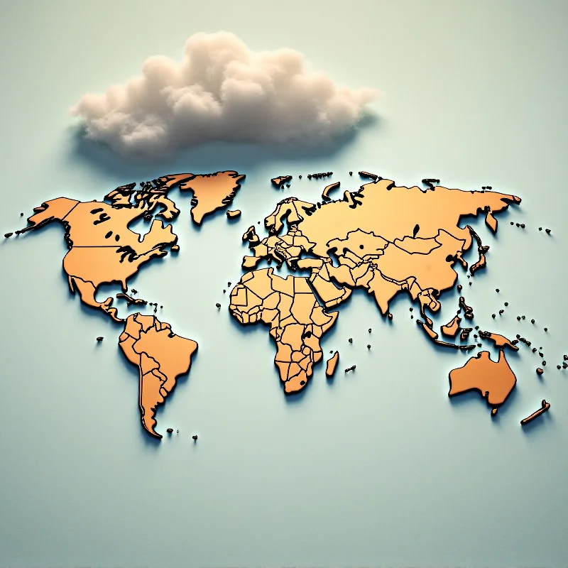 A world map with highlighted areas representing Mexico, Canada, China, and Britain, connected by dotted lines symbolizing trade routes, with a stormy cloud hovering over the map, suggesting trade wars.