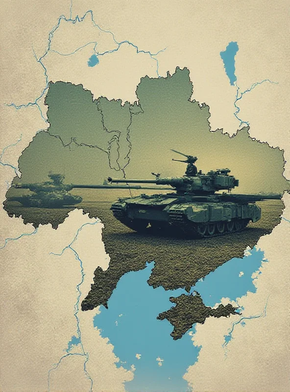 A map of Ukraine with a superimposed image of military equipment.