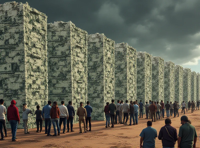 Illustration of a border wall with dollar signs embedded, representing Trump's proposal to use remittances to fund the wall.