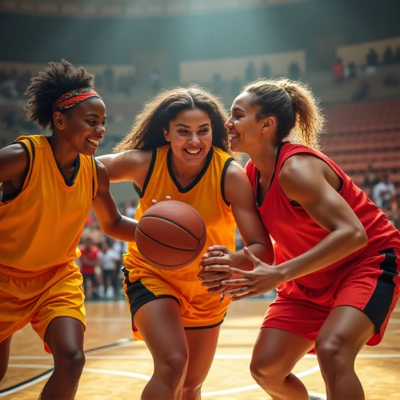 A diverse group of young athletes, including a transgender athlete, participating in a sports game with expressions of joy and determination.