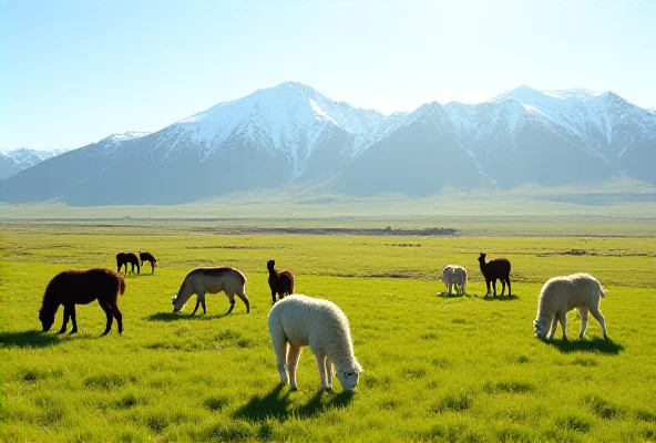 Image of alpacas grazing in a field in Peru.