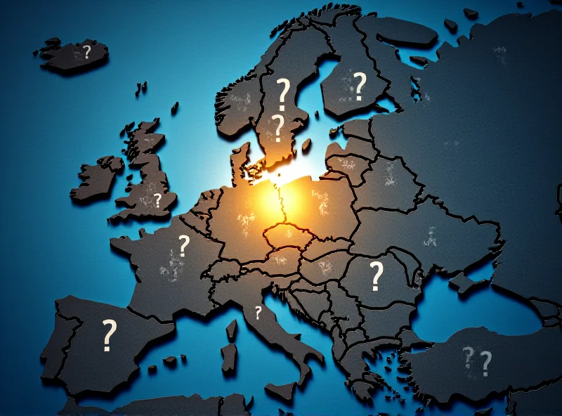 A map of Europe with a spotlight on Ukraine, and question marks surrounding it.