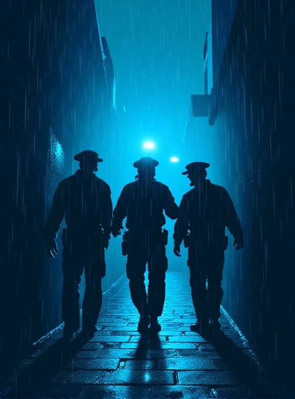 A digital illustration depicting a dark alleyway with police lights flashing in the distance, representing the arrest of Mohamed Amra in Romania.