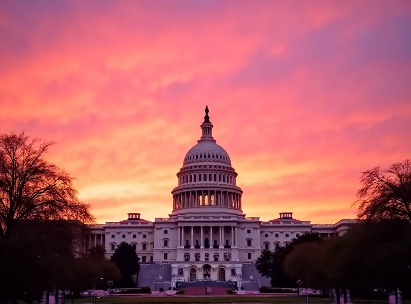 The US Capitol Building at sunset.