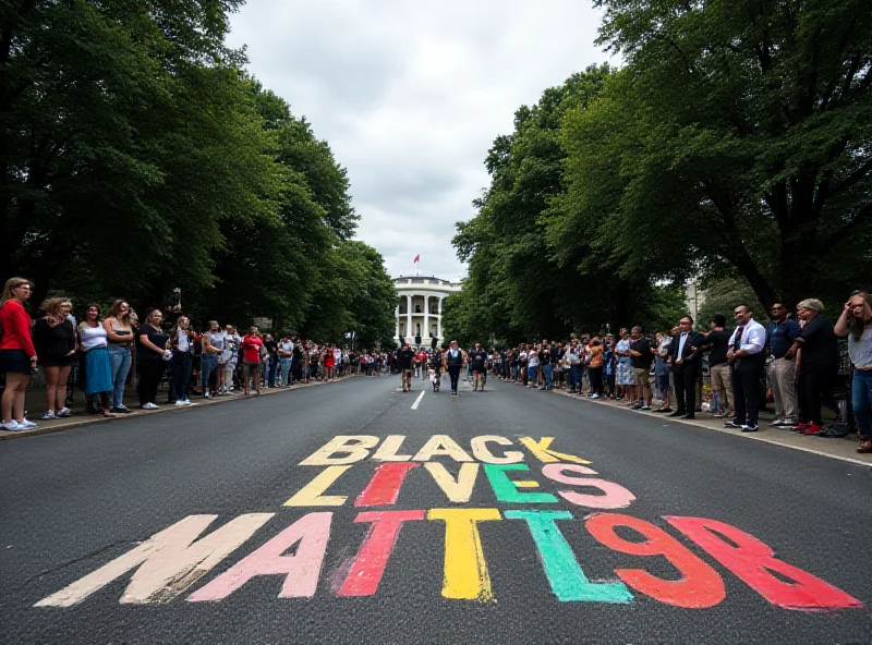 Protesters gathered around a large Black Lives Matter street mural in Washington DC.