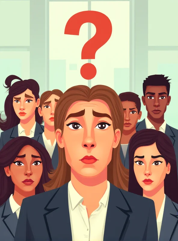 Illustration of a diverse group of people in a professional setting, with a subtle question mark hovering above, representing the debate around hiring practices.