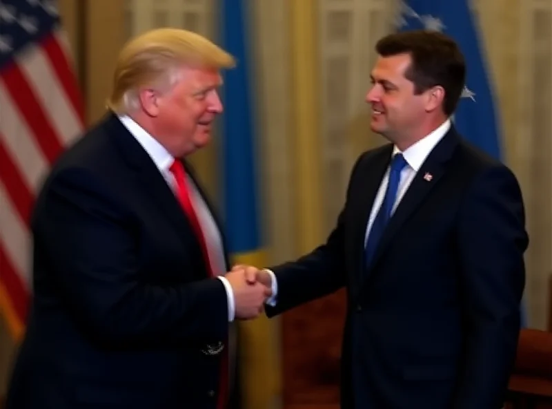 Donald Trump shaking hands with Volodymyr Zelenski in a formal setting.