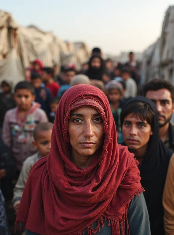 A photograph of a crowded refugee camp in Egypt, focusing on the resilience and hope in the faces of the refugees.