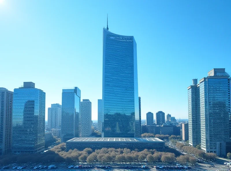 A panoramic view of the United Nations headquarters in New York, symbolizing international cooperation and the challenges of global governance.