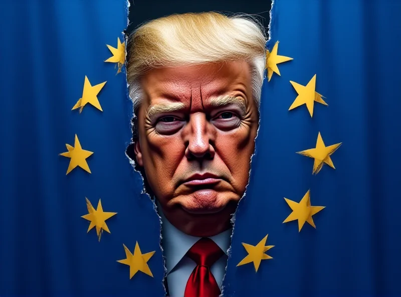 Illustration of Donald Trump looming over the European Union flag