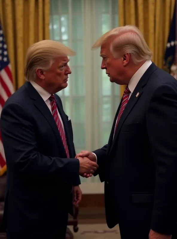 Zelenskyy and Trump shaking hands in the Oval Office, looking serious and determined. The American and Ukrainian flags are visible in the background.