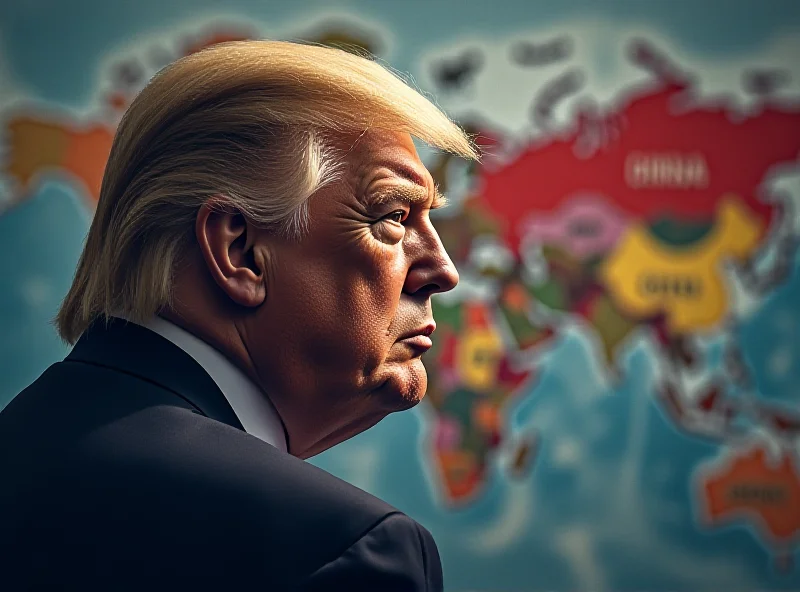 Illustration of Donald Trump looking at a world map with Ukraine and China highlighted.