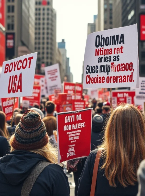 A collage of iconic American brands like Coca-Cola, Netflix, and Google, partially obscured by protest signs.