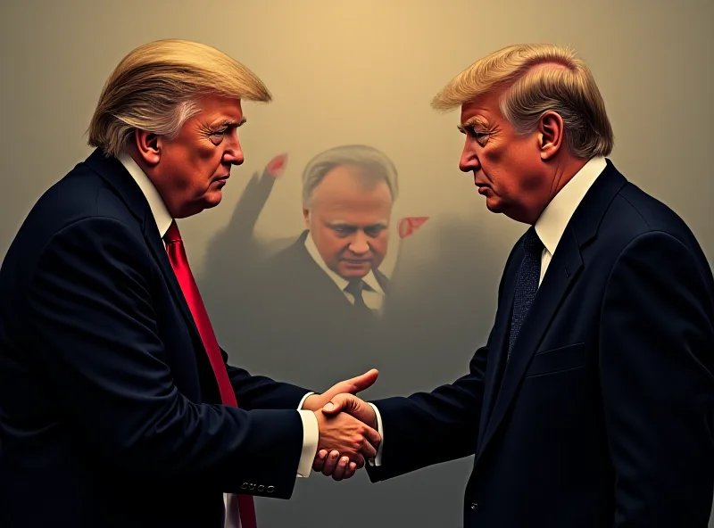 Illustration of Trump and Putin shaking hands, with a faint image of China in the background.