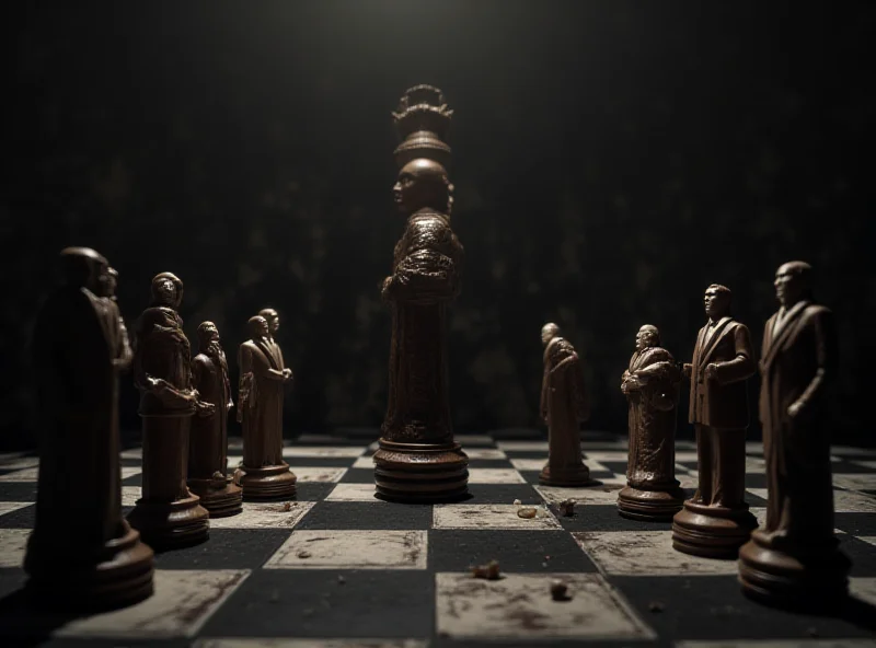 A chessboard with political figures as the pieces, symbolizing strategic alliances and geopolitical maneuvering.