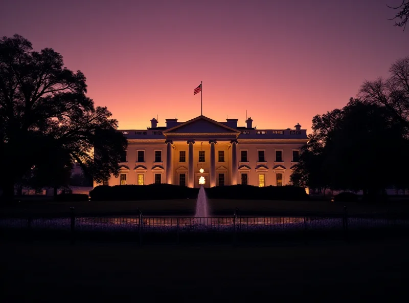 Image of the White House at dusk, symbolizing political decisions.