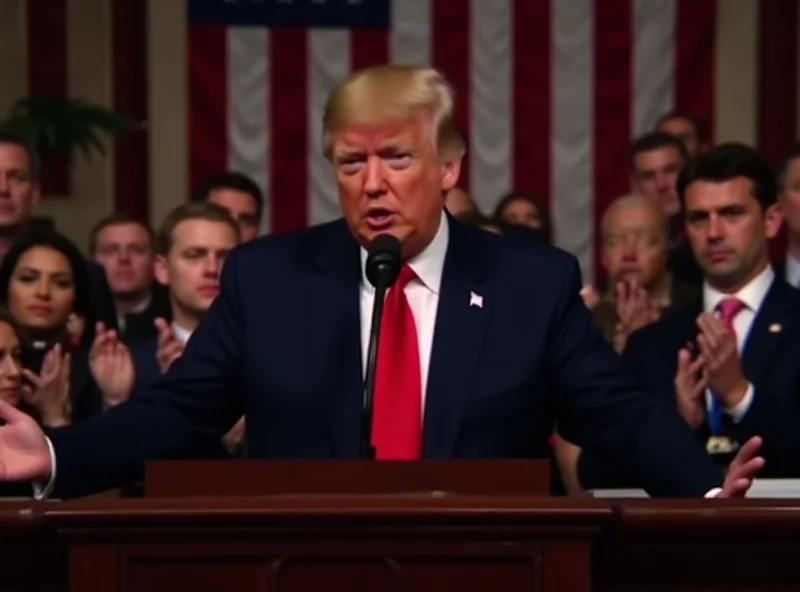 Donald Trump delivering a speech to Congress, with visible tension and varied reactions from the audience.