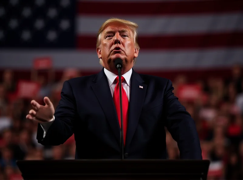 Donald Trump at a podium addressing a crowd.