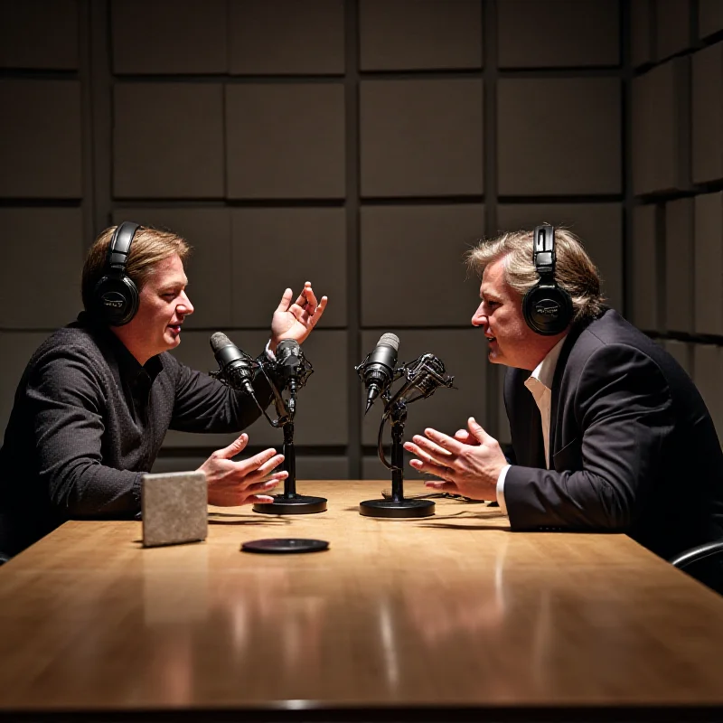 Three men, the Meiselas brothers, sitting at a table with microphones, recording a podcast.