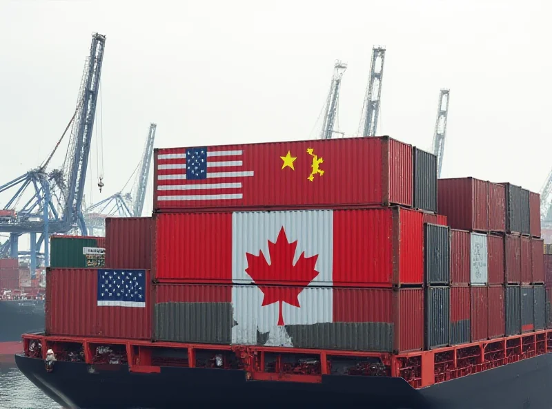 Image of shipping containers with US, Chinese, Mexican and Canadian flags.