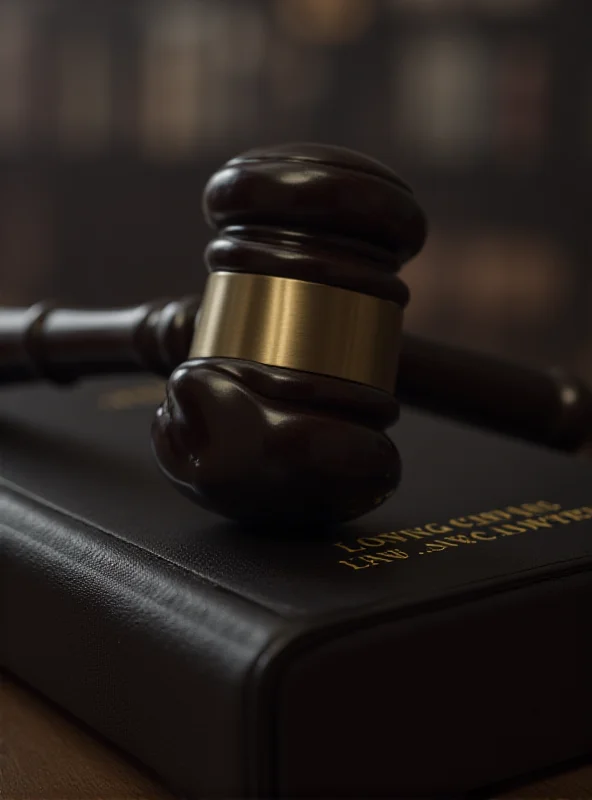 A judge's gavel resting on a law book in a courtroom.