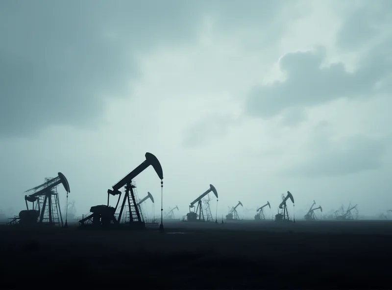 Image of oil derricks in Canada under a cloudy sky.