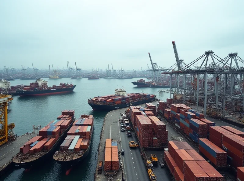 Image of cargo ships at a busy port, symbolizing trade between nations.