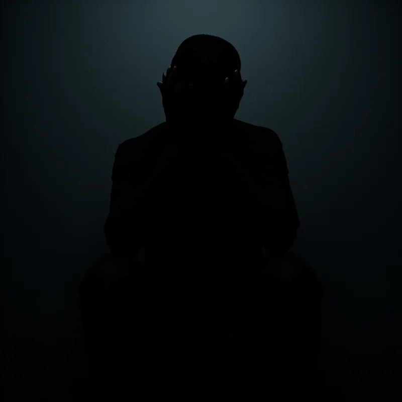 A silhouette of a person with their head in their hands, symbolizing despair and fear of being silenced.