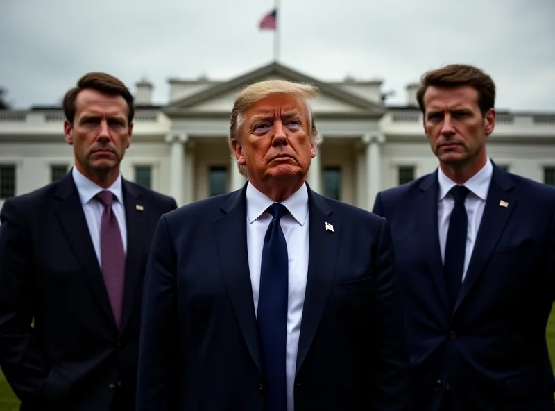 Image of Keir Starmer, Donald Trump, and Emmanuel Macron standing together in front of the White House, symbolizing a potential alliance for peace talks.