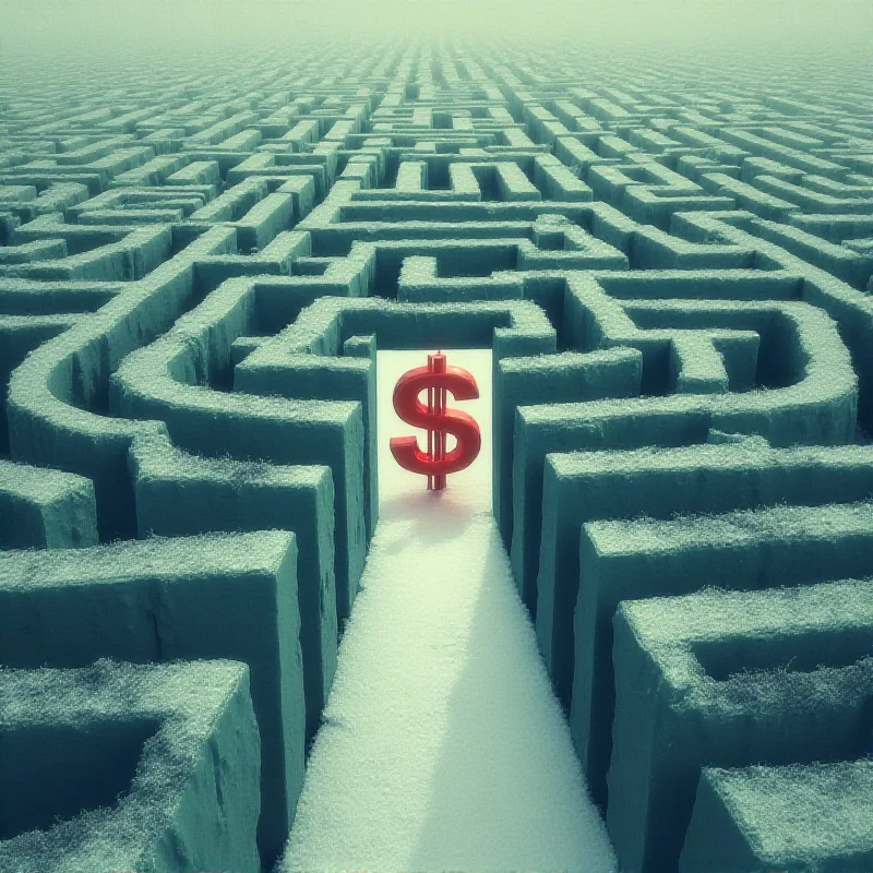 Conceptual image of a maze with a dollar sign at the exit, representing the difficulty of accessing frozen funds.