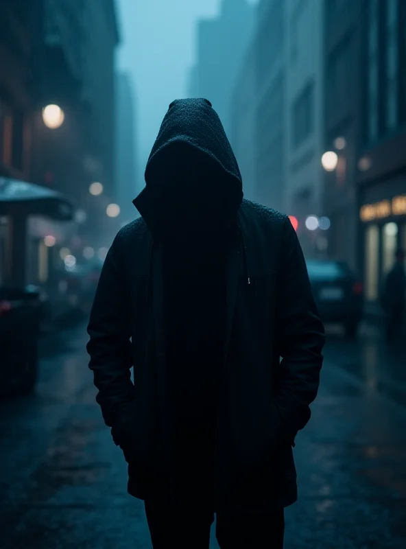 Image of a shadowy figure representing a lone wolf attacker in a city setting.