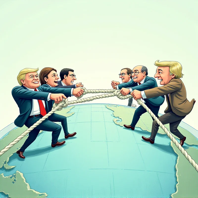 An illustration showing a tug-of-war between proponents and opponents of tariffs, representing the debate over their economic impact.