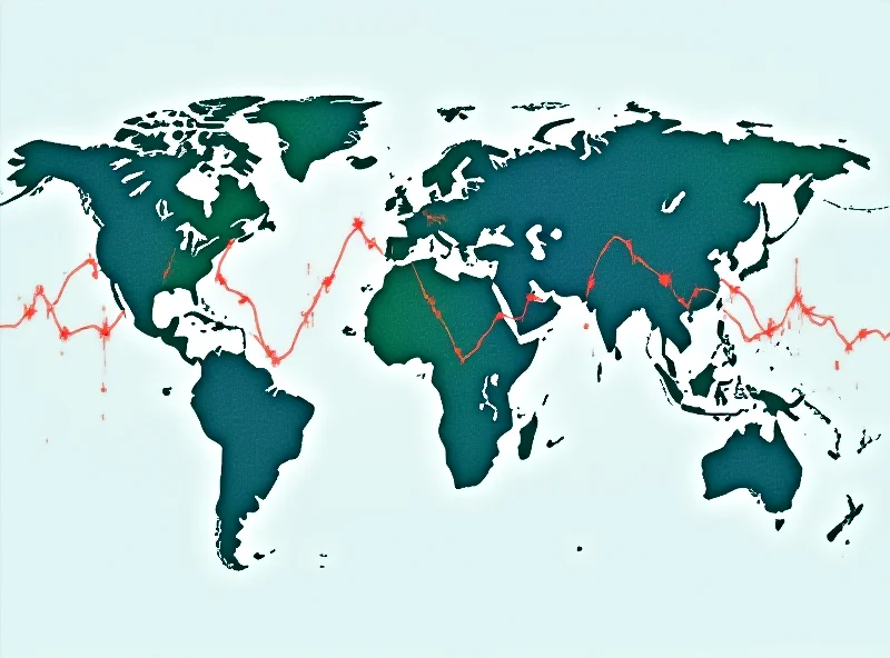 A world map overlaid with fluctuating lines and arrows, symbolizing global market volatility