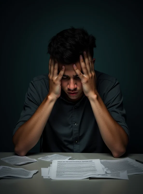 A young person looking worried and stressed while looking at student loan paperwork.