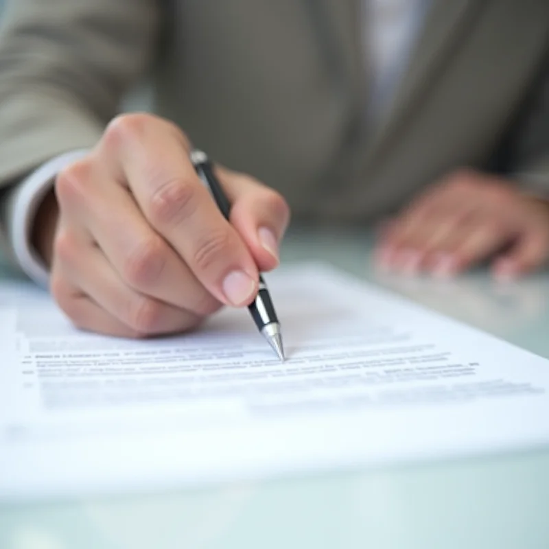 A close-up of a hand signing a document, representing student loan agreements.