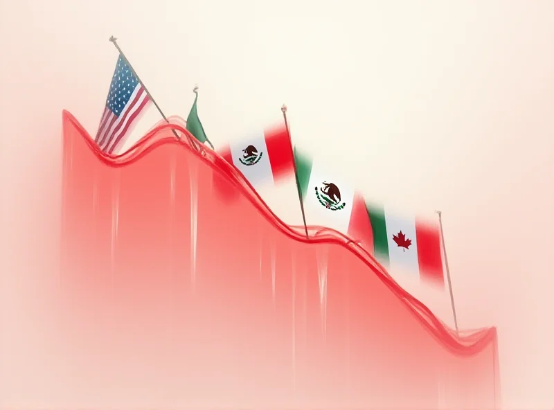 Illustration of a downward trending graph with the US, Mexican, and Canadian flags in the background.