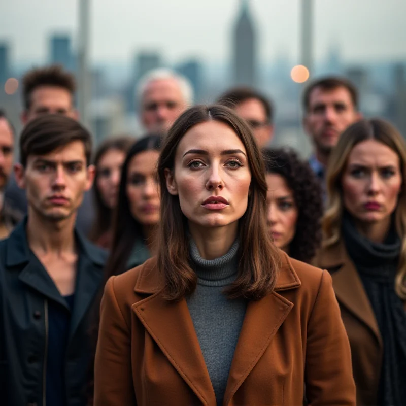 A group of diverse voters looking concerned and discussing the news about tariffs.