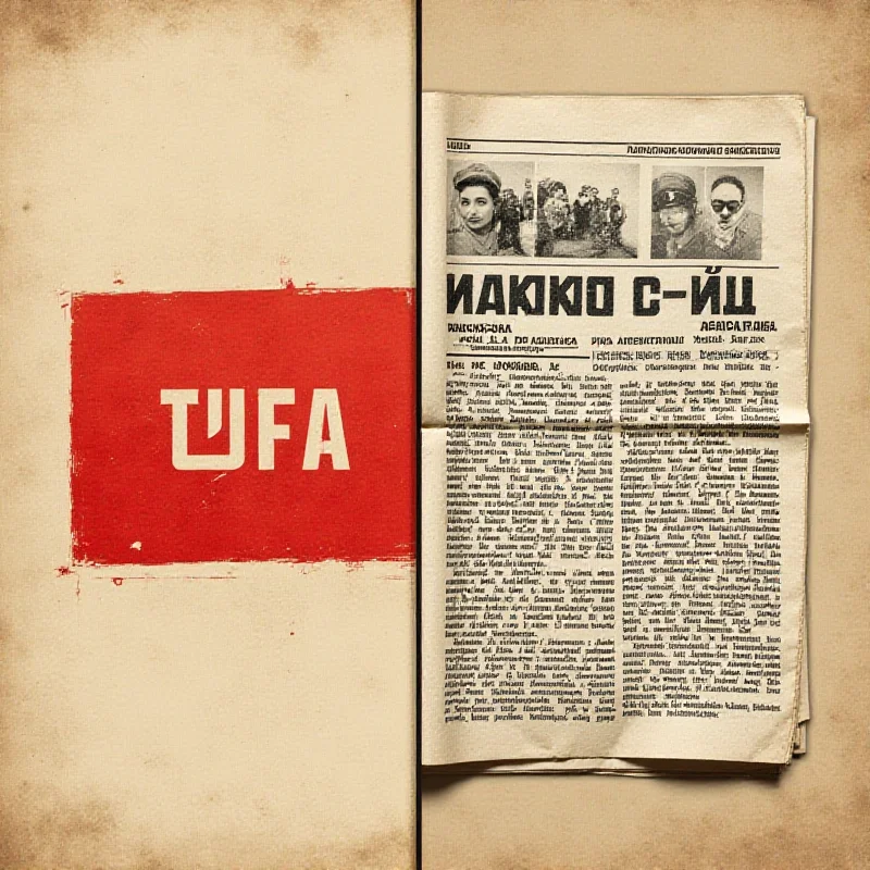 A split image comparing the Truth Social logo with an old Soviet Pravda newspaper.