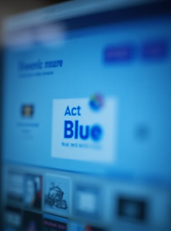 Close-up of a computer screen displaying the ActBlue website with a blurred background.