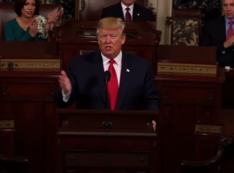 President Trump addressing a joint session of Congress with Vice President and Speaker of the House behind him.