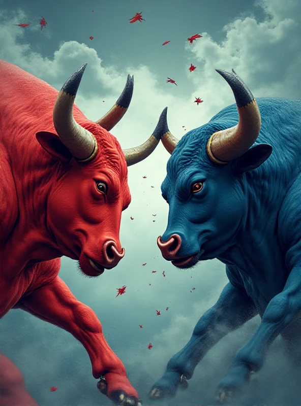 A stylized image of two bulls, representing the US and China, facing off in a trade war, with tariffs as weapons.