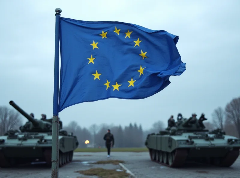 European flag waving in front of a military base