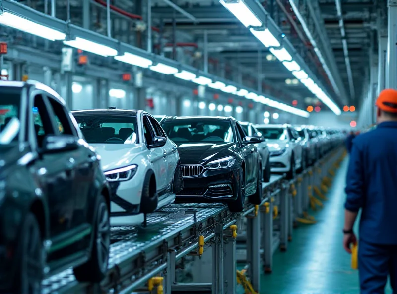 Assembly line of cars in a modern factory.