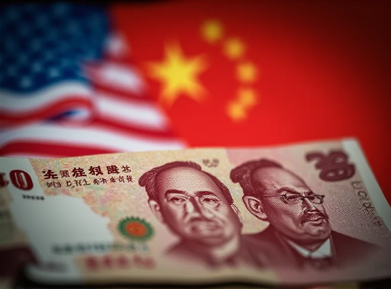 Image of the Chinese Yuan currency with US and Chinese flags in the background, symbolizing the trade tensions between the two nations.